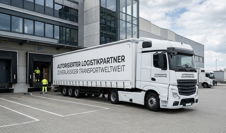 Briel Spedition als autorisierter Logistikpartner – LKW vor einem Medizintechnik-Logistikzentrum